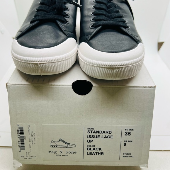 NWT rag and bone leather sneakers standard issue lace up black size 5 - Picture 9 of 14
